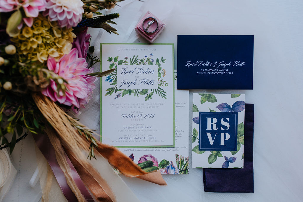 wedding invitations and flowers