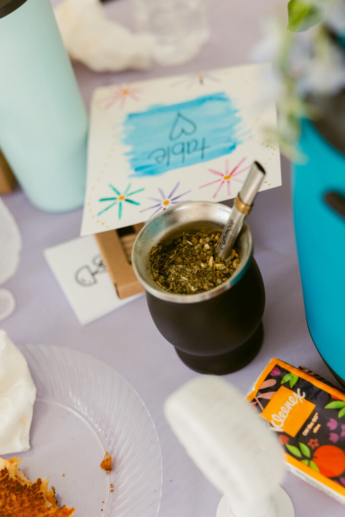 A close-up of the mate cup and straw